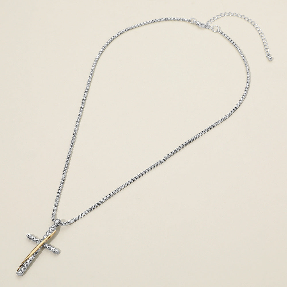 DYI Two Tone Twisted Metal Cross Pendant Necklace