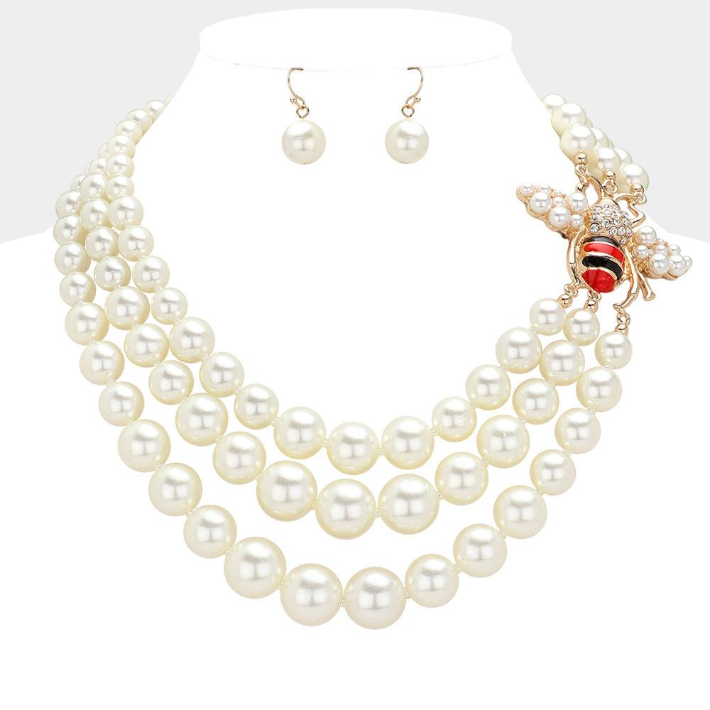 Honey Bee Pointed Pearl Layered Necklace
