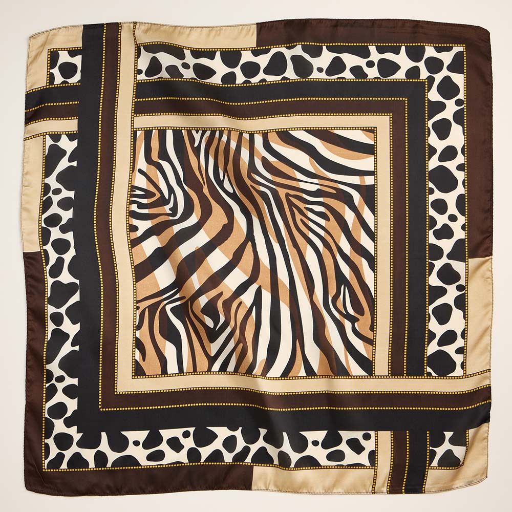 Leopard Zebra Pattern Printed Square Silky Satin Scarf