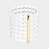 7Rows Wide Faceted Round Beaded Stretch Bracelet