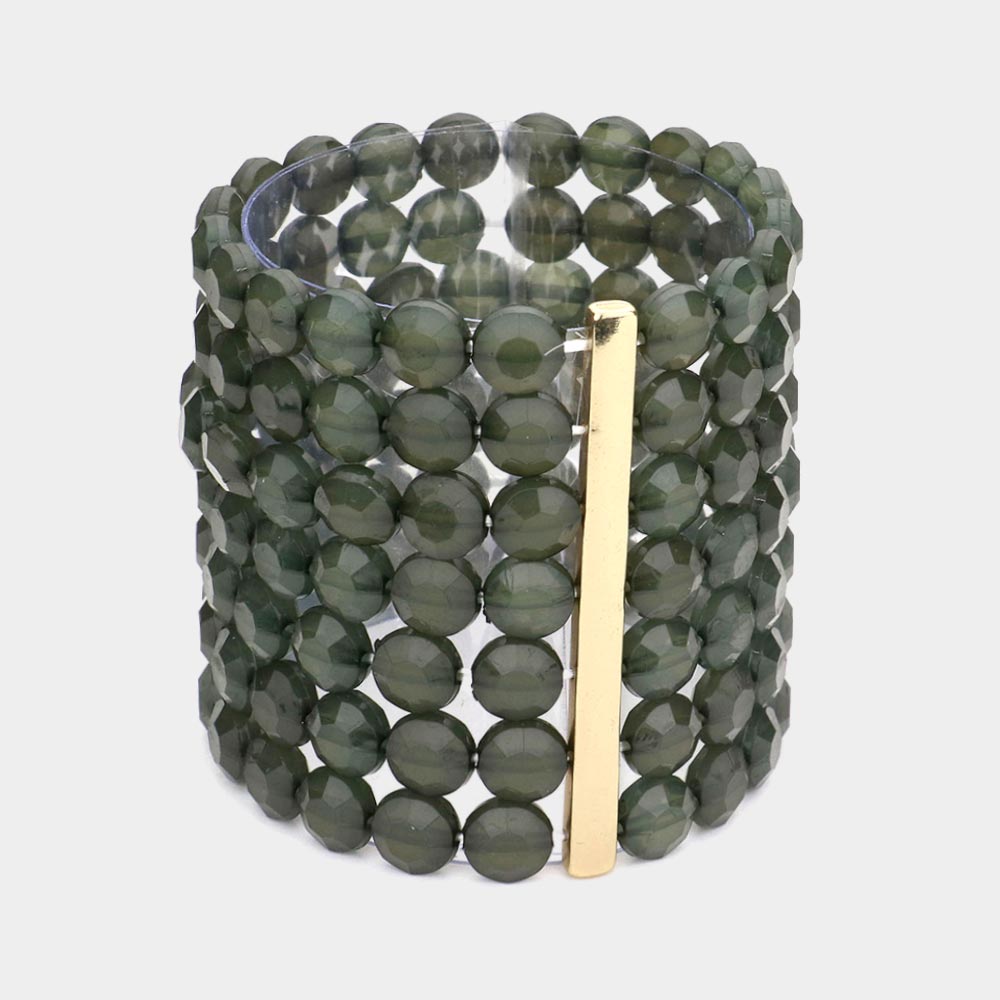 7Rows Wide Faceted Round Beaded Stretch Bracelet
