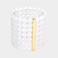 7Rows Wide Faceted Round Beaded Stretch Bracelet