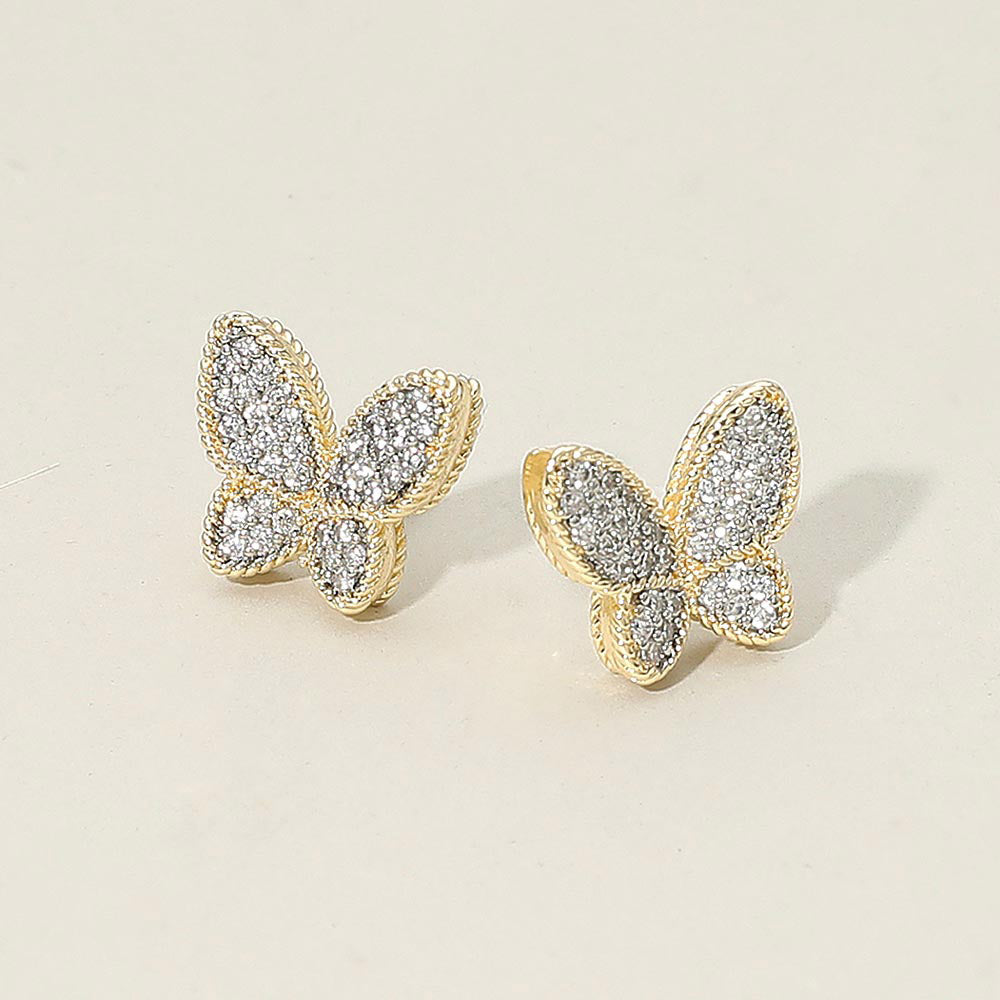 DYI 14K Gold Plated CZ Stone Paved Butterfly Stud Earrings