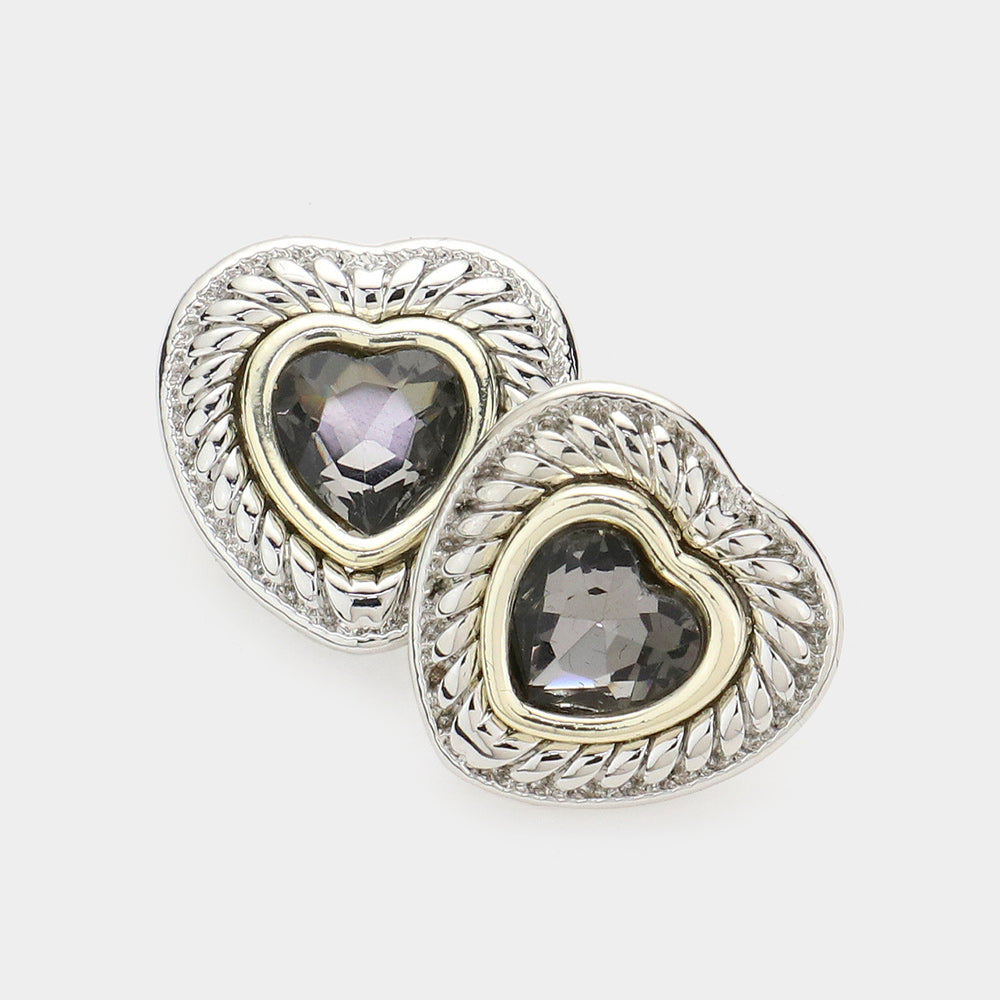 DYI Heart Stone Pointed Stud Earrings