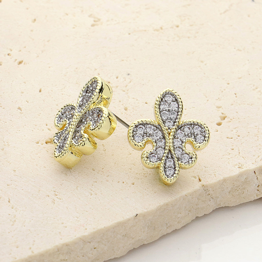 DYI Paved Fleur de Lis Stud Earrings
