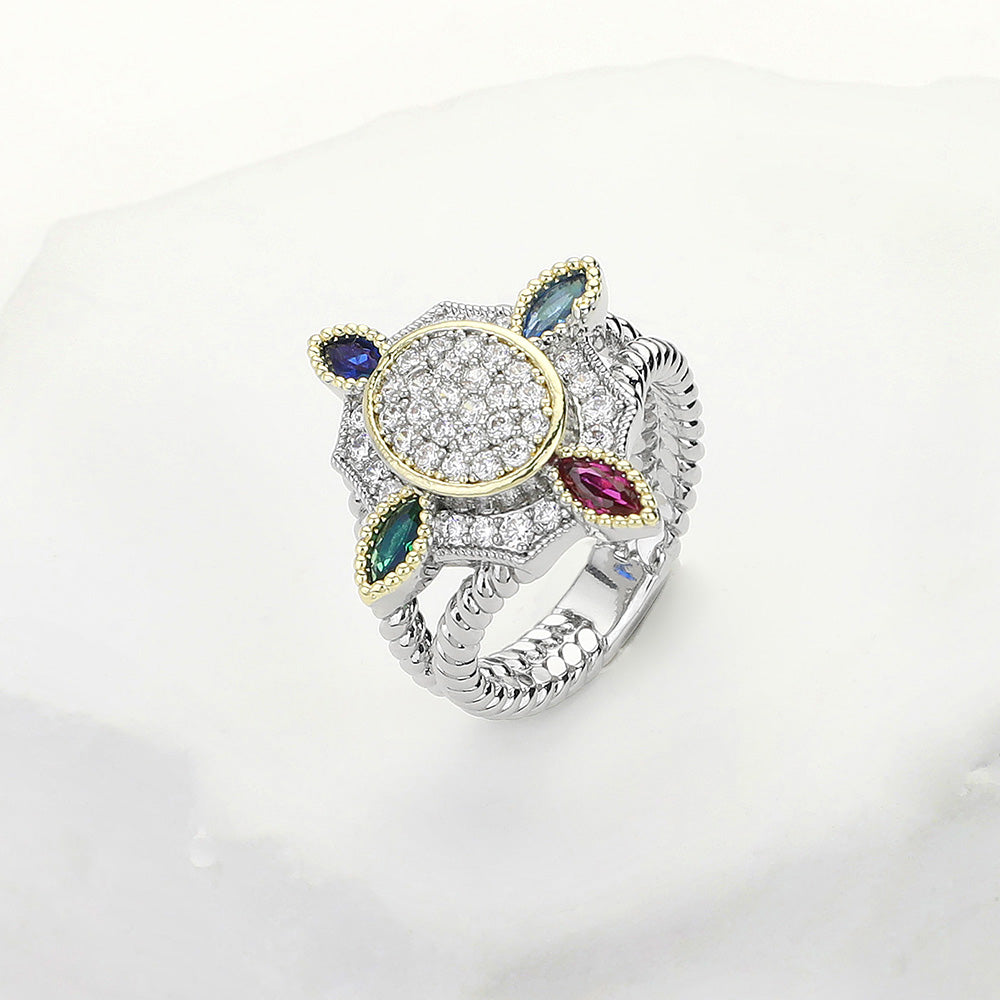DYI Paved Oval Marquise Stone Cluster Pointed Ring