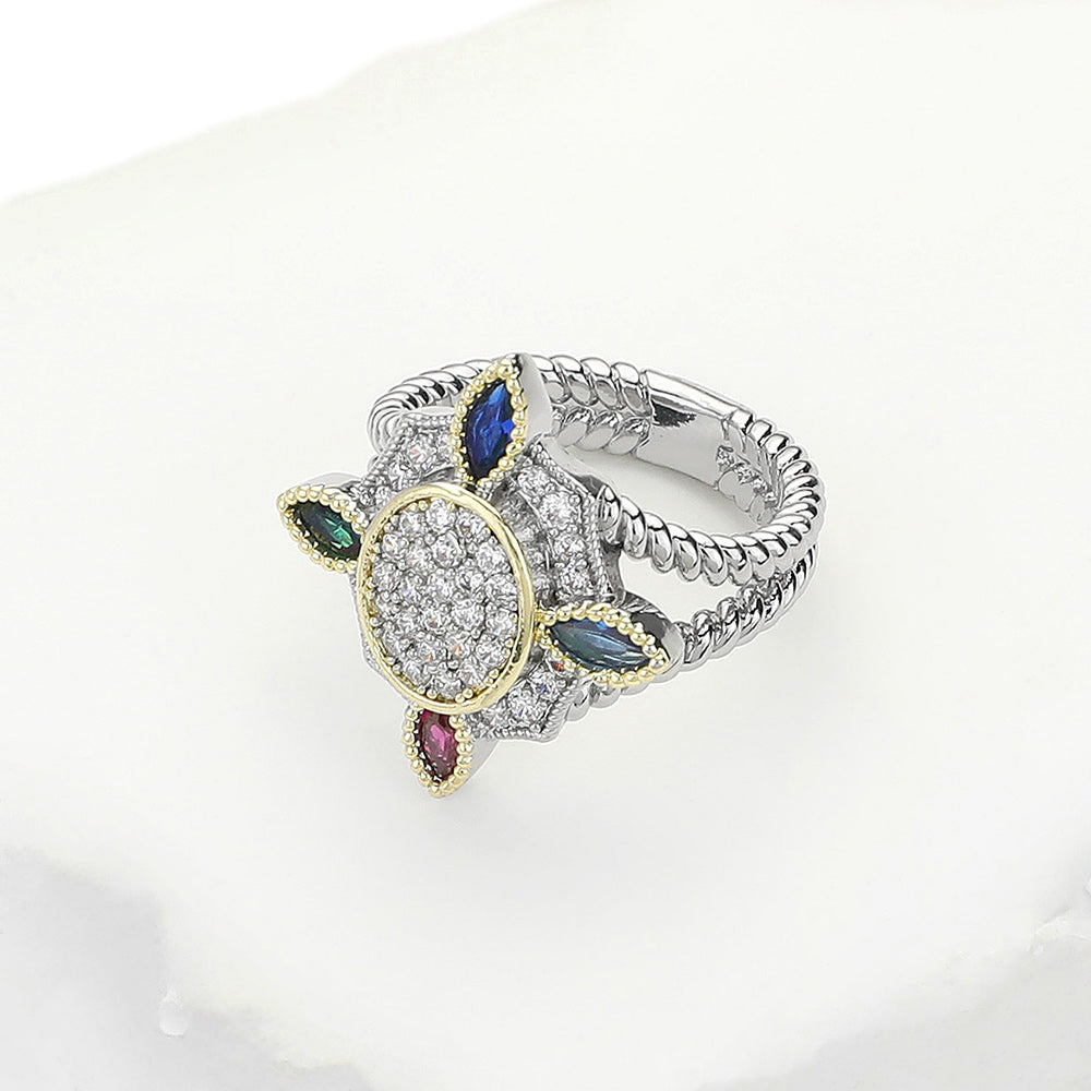 DYI Paved Oval Marquise Stone Cluster Pointed Ring
