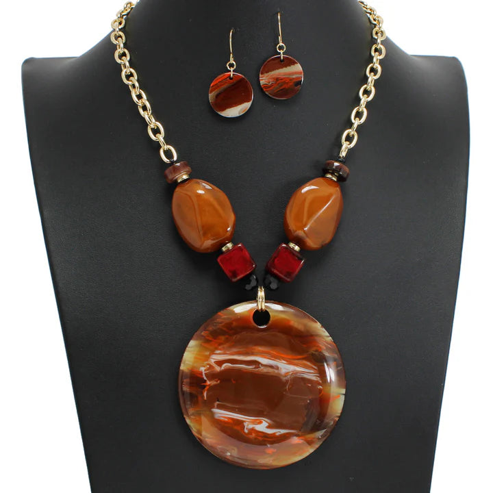 Round Glitter Celluloid Acetate Statement Necklace Set