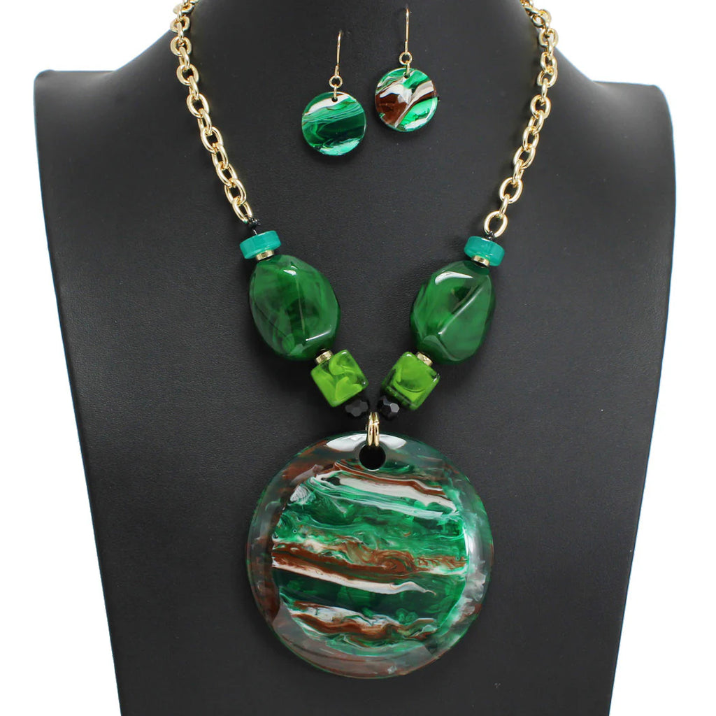 Round Glitter Celluloid Acetate Statement Necklace Set