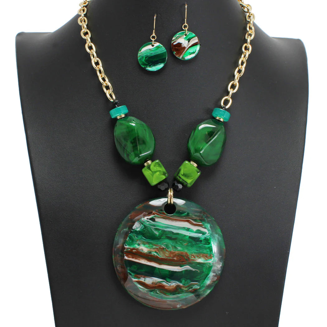 Round Glitter Celluloid Acetate Statement Necklace Set